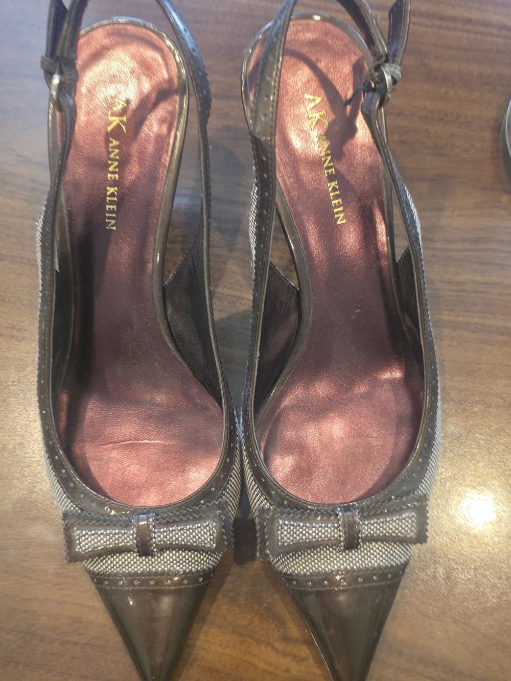 Anne Klein Black Pointed Toe Slingback Heels with Bow